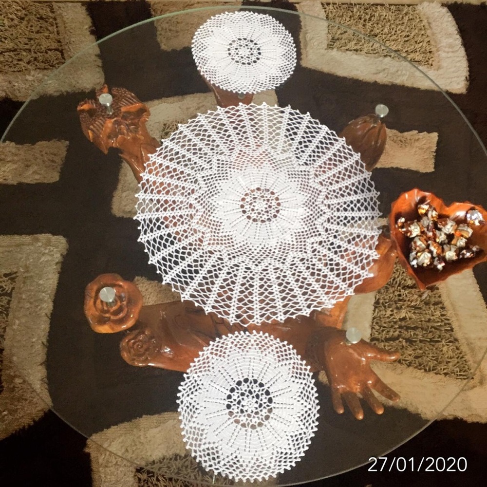 Handmade crochet 3 pieces round table cloth
